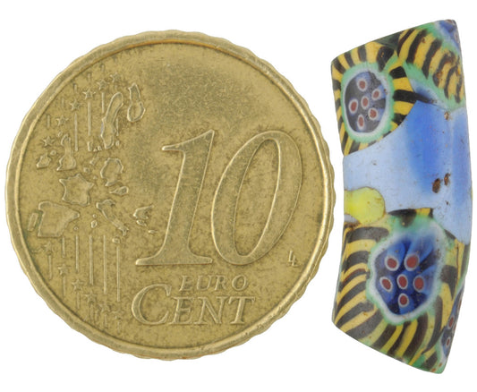 Rare Antique Banded "Peacock" Elbow Millefiori African Trade Bead, 21X7Mm - alternate view