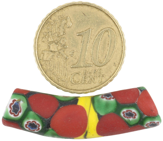 Antique Yellow Banded Elbow Millefiori Venetian Mosaic Trade Bead 33X9Mm - alternate view