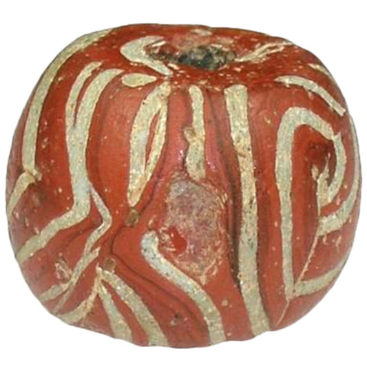 Antique Red & White Islamic Folded Glass Trade Bead - Fustat, Egypt - alternate view