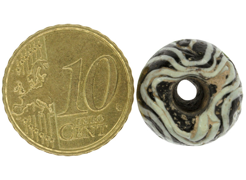 Black & Green Islamic Banded Folded Glass Bead - 1100 Ad - angled shot