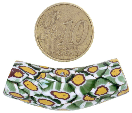 Antique Elbow Millefiori Venetian Mosaic Glass Trade Bead, 40X12Mm - alternate view