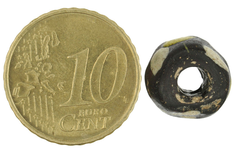 Rare Antique Black Yellow & White Islamic "Eye" Glass Bead | Fustat - close-up