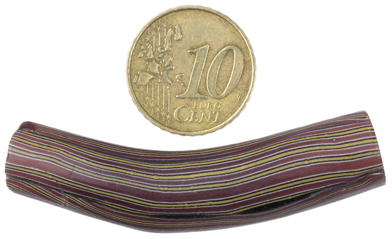 Rare Large Elbow Cased Cane Venetian Glass Trade Bead, 55X12Mm - close-up
