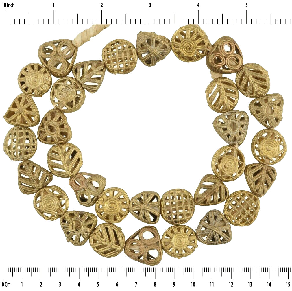 Ancient Ashanti Handcrafted Brass Beads Strand From Ghana - zoomed-in detail