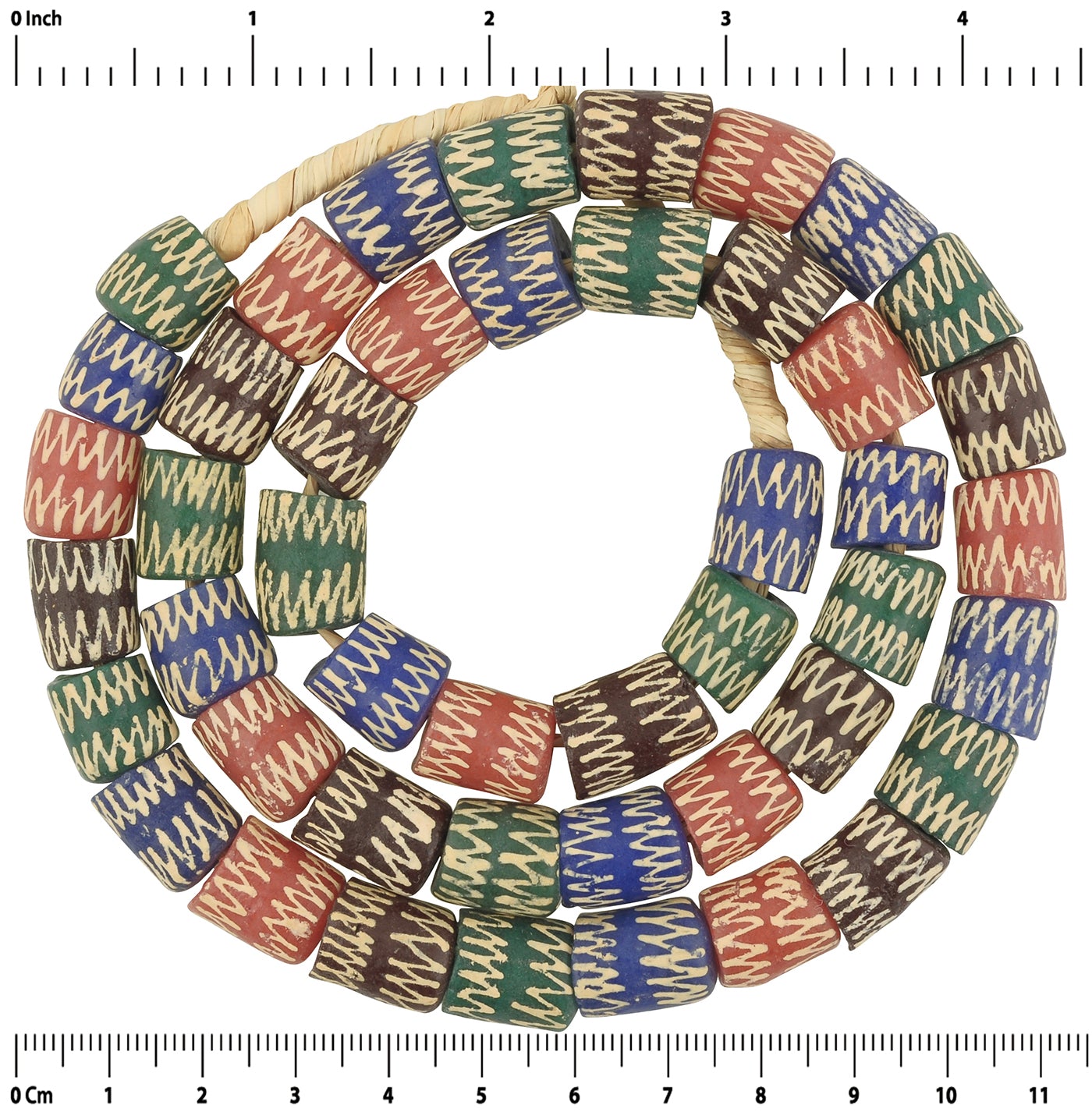 African Trade Beads - Fancy Recycled Glass Krobo Beads From Ghana - zoomed-in detail