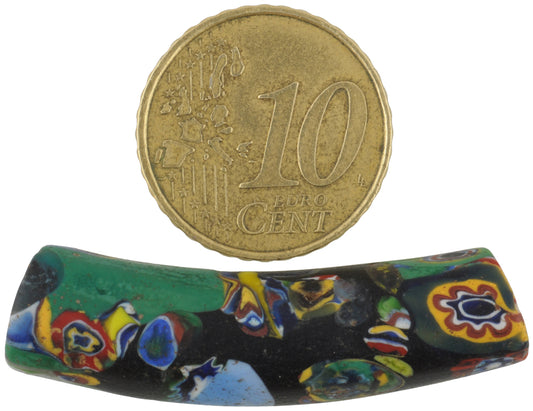 Rare Antique Venetian Elbow Multimurrine Mosaic Millefiori Bead - 40X10Mm - alternate view