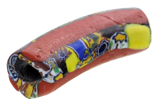 Rare Antique Large Elbow Venetian Millefiori Mosaic Glass Trade Bead, 50X15Mm - alternate view