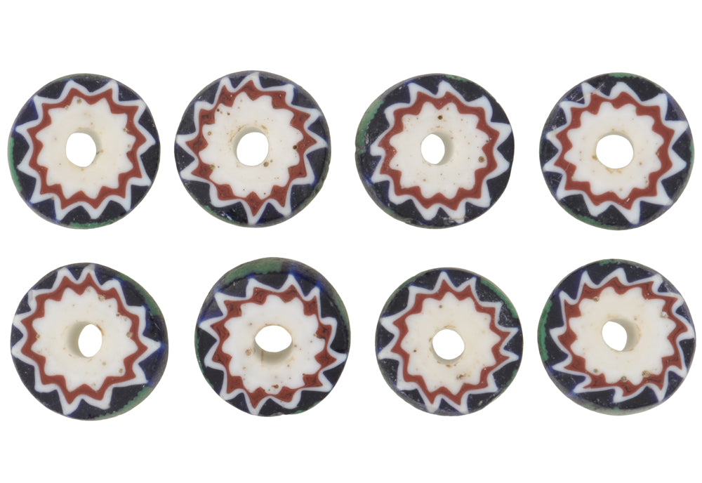 Rare Green Striped 4-Layer Antique Venetian Chevron Beads 8-9Mm - close-up