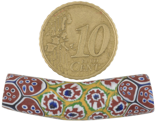 Rare Antique Venetian Elbow Millefiori Mosaic Glass Trade Bead - 37X10Mm - alternate view