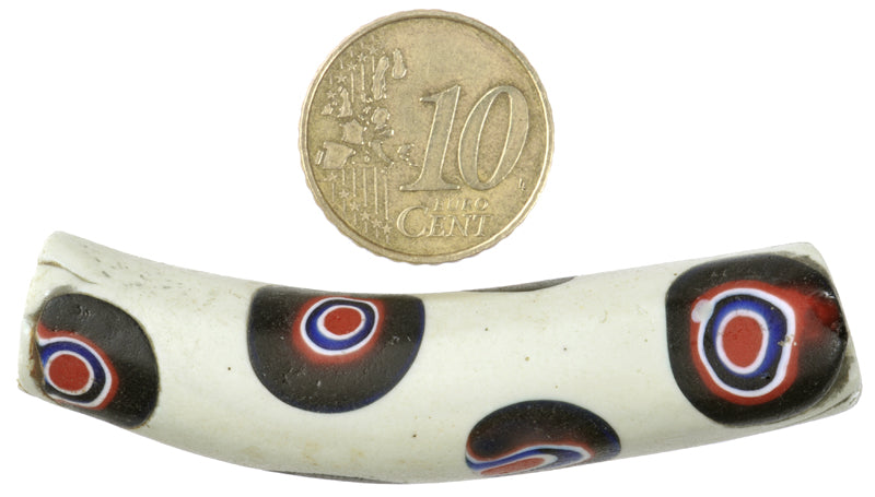 Rare Large Antique Elbow Venetian Millefiori Trade Bead, 64X14Mm, Mosaic Glass - zoomed-in detail