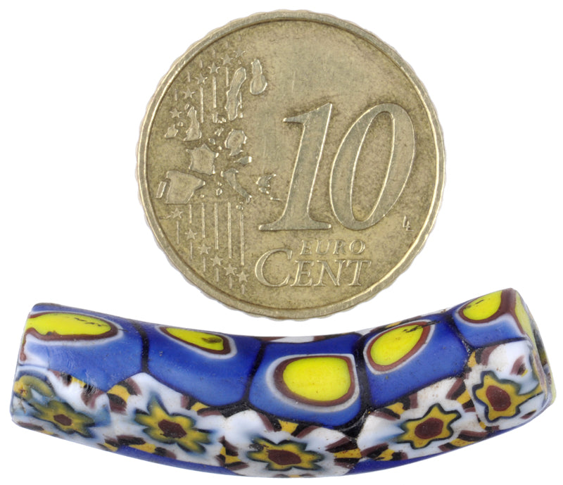 Antique Elbow Venetian Millefiori Mosaic Trade Bead 33X8Mm - African Trade - close-up