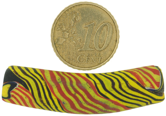 Rare Antique Elbow Venetian Millefiori Mosaic Glass Trade Bead, 45X11Mm - alternate view