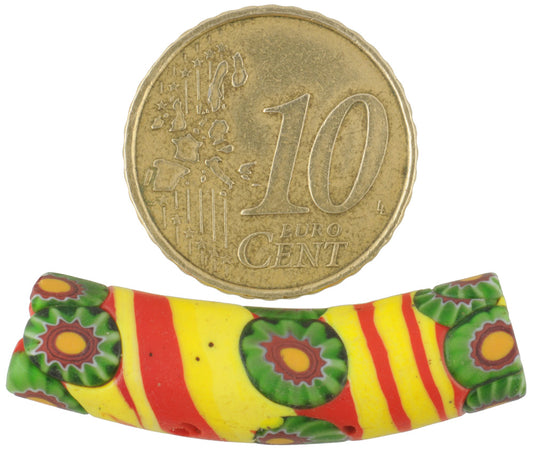 Antique Rare Elbow Millefiori Venetian Mosaic Glass Trade Bead, 34X9Mm - alternate view