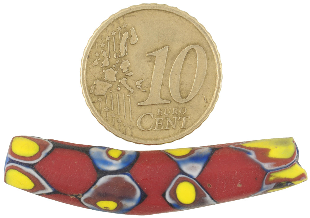 Rare Antique Elbow Millefiori Venetian Mosaic Glass Trade Bead 42X8Mm - alternate view