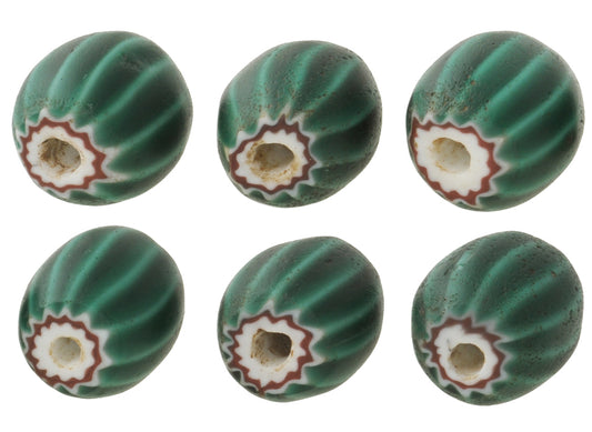 Old 4-Layer Green Chevron Beads - Large Antique Venetian Beads - alternate view