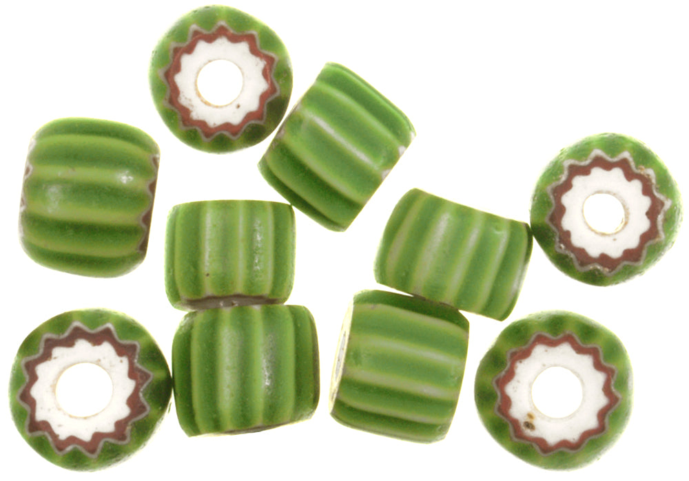 Strand Of Green 4 Layer Chevron Beads | Antique Venetian Trade - close-up