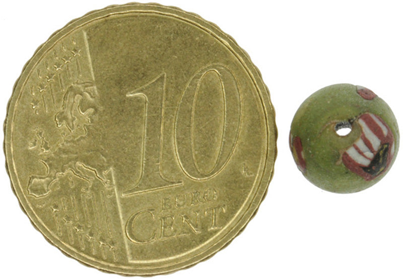 Rare Green & Multi-Color Mosaic Bead | Fustat Egypt C.1200 Ad - close-up