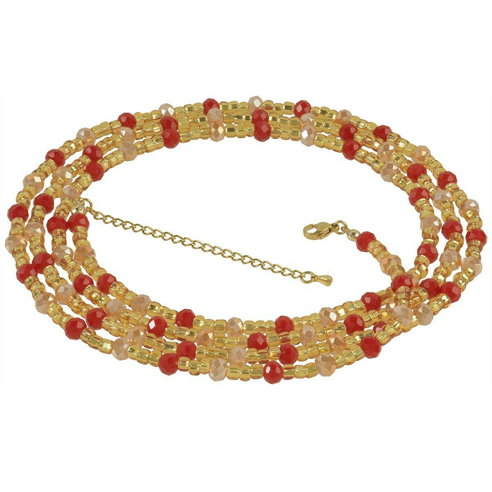 Extension Chain Gold Red Peach African Waist Beads - Handmade Body Jewelry