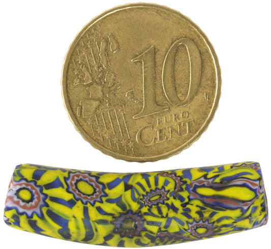 Antique Elbow Venetian Millefiori Mosaic Glass Trade Bead - 32X9Mm - alternate view