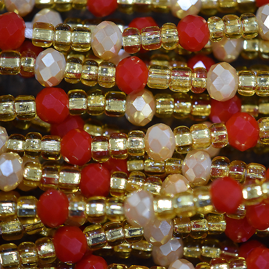 Gold Red Peach African Waist Beads - Handmade Body Jewelry