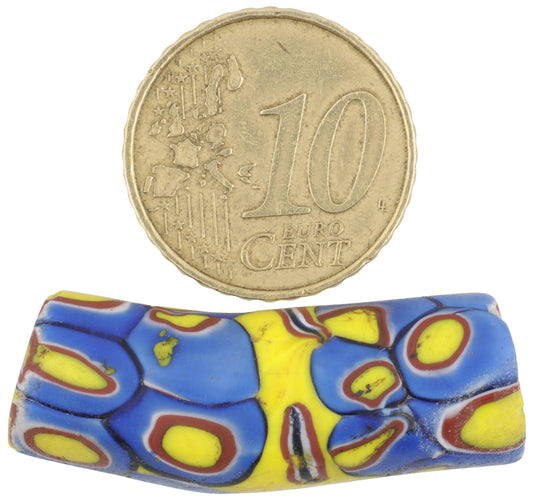 Antique Banded Elbow Millefiori Venetian Mosaic Trade Bead 34X11Mm - alternate view