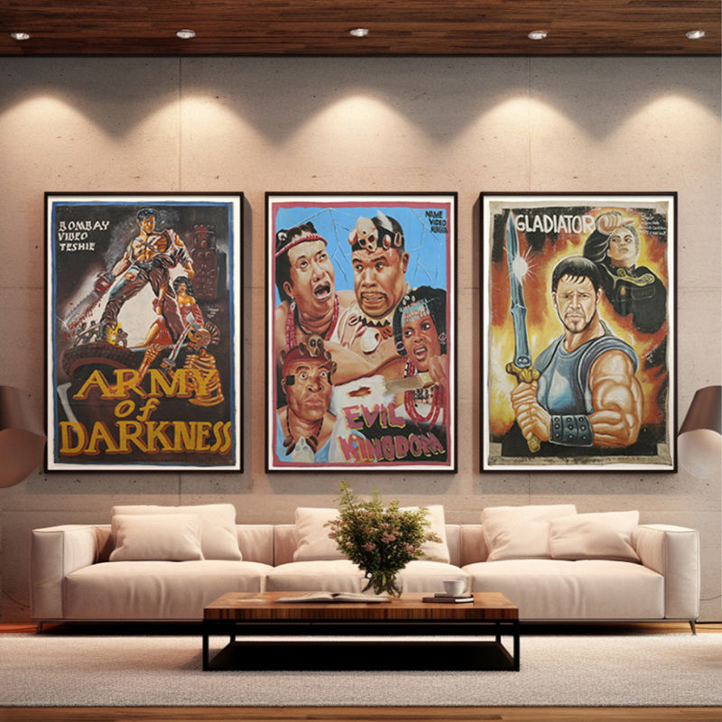 Ghana movie posters hand painted for African cinema wall art