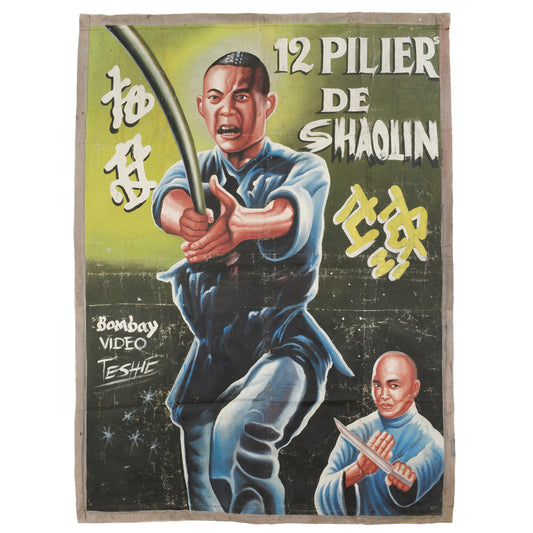 Hand painted Cinema Movie poster Ghana African flour sack 12 PILIERS DE SHAOLIN