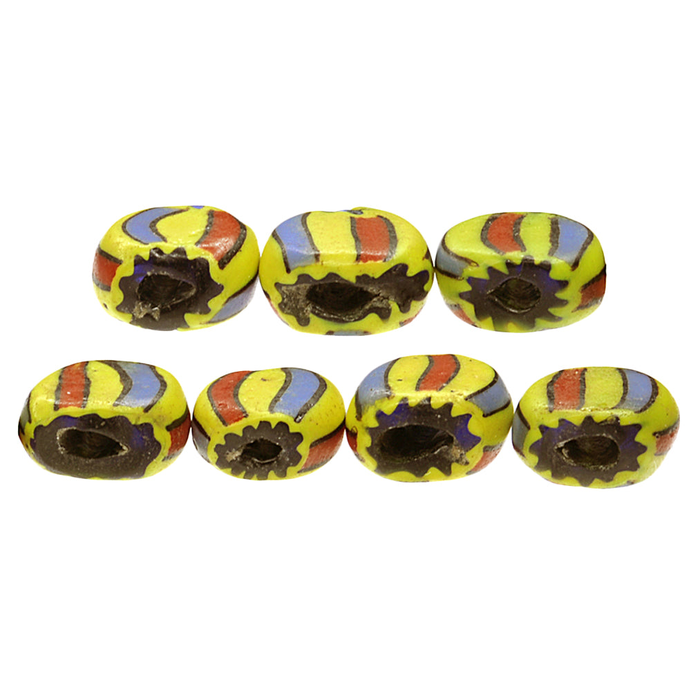 Seltene alte tabellarische 2-lagige Chevron-venezianische Glasperlen aus afrikanischem Handel 7 Stck. SB-30105