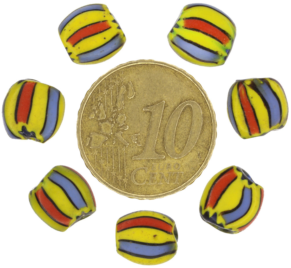 Seltene alte tabellarische 2-lagige Chevron-venezianische Glasperlen aus afrikanischem Handel 7 Stck. SB-30105