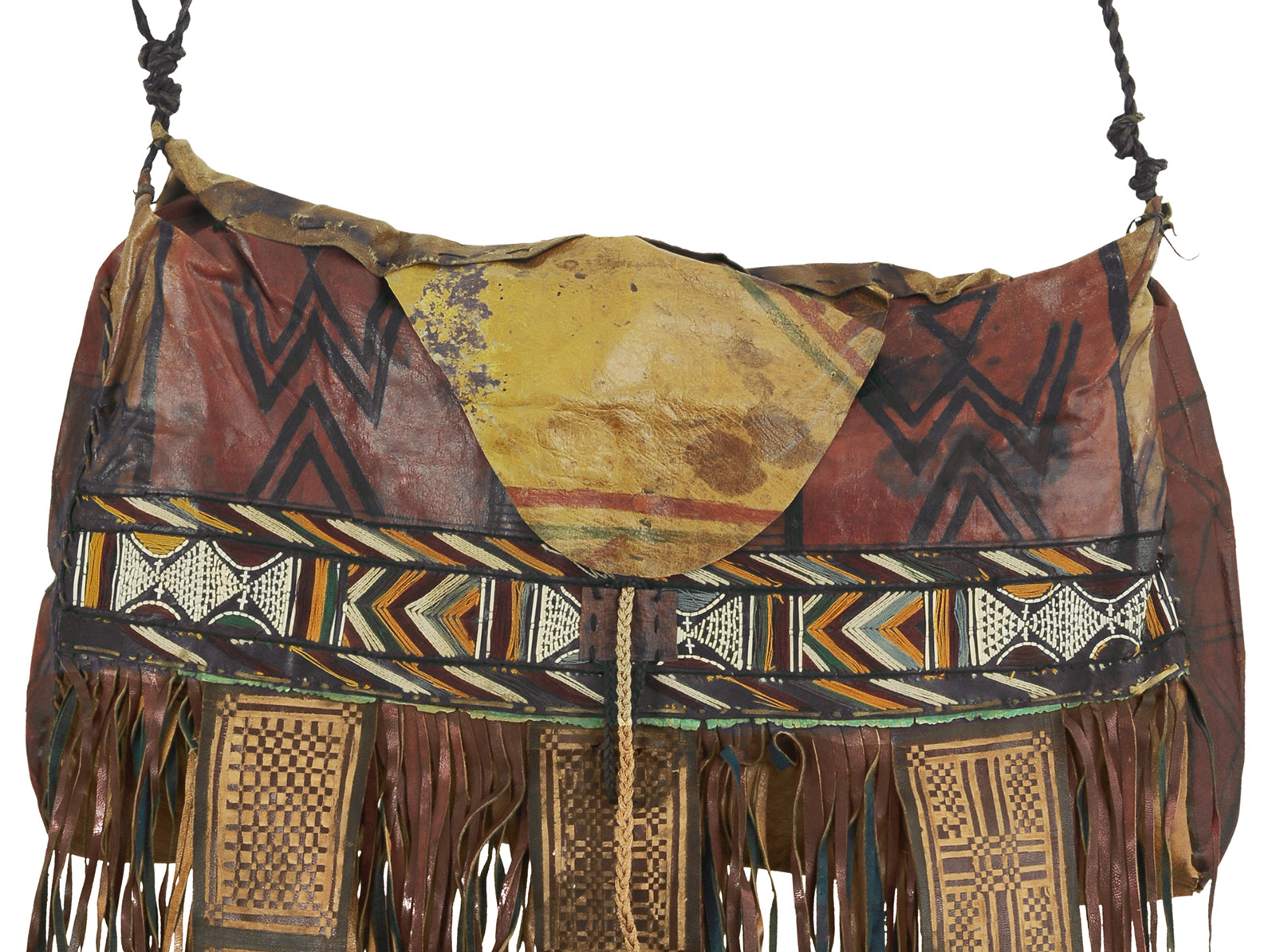Vintage Tuareg Handcrafted Leather Bag With Geometric Designs Niger - alternate view