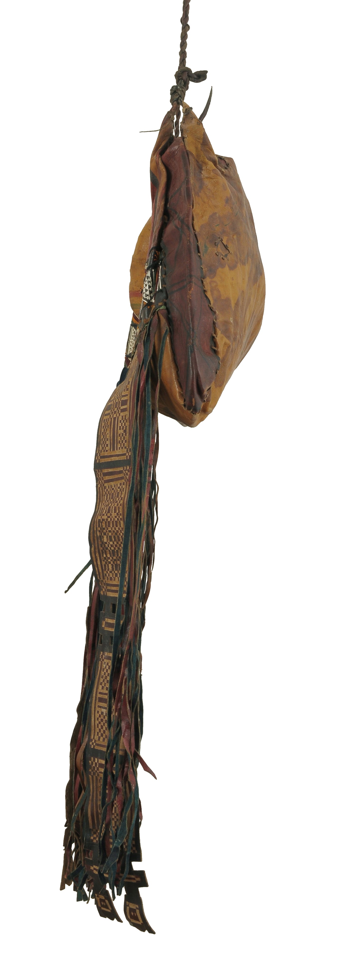 Винтажная кожаная сумка туарегов ручной работы с геометрическим орнаментом Нигер