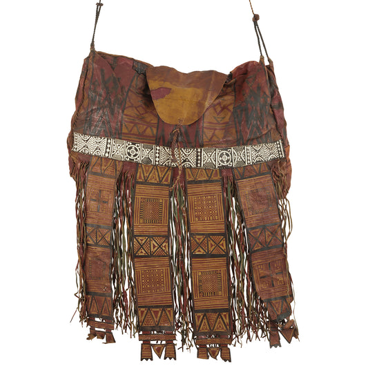 Old African Tuareg leather camel bag from Niger Peul Fula art