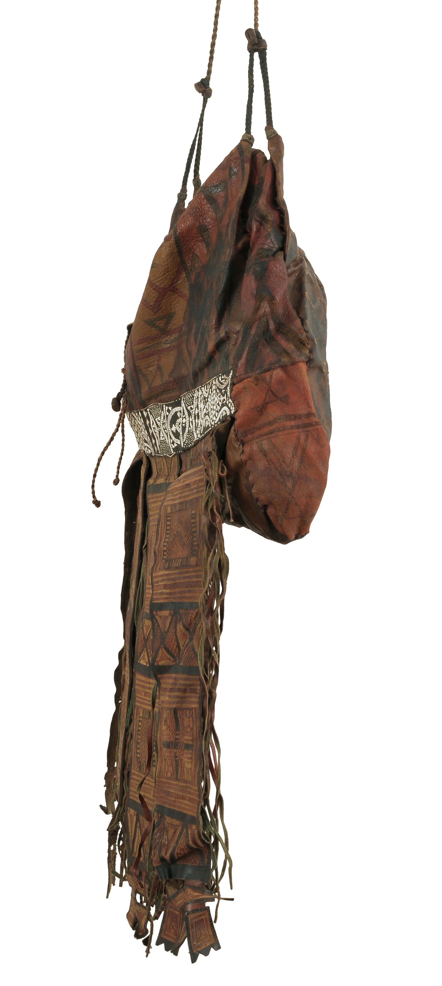 Old African Tuareg leather camel bag from Niger Peul Fula art