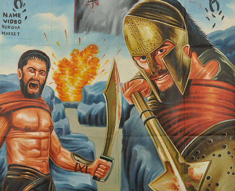 300 movie poster hand painted in Ghana West Africa for the local cinema details