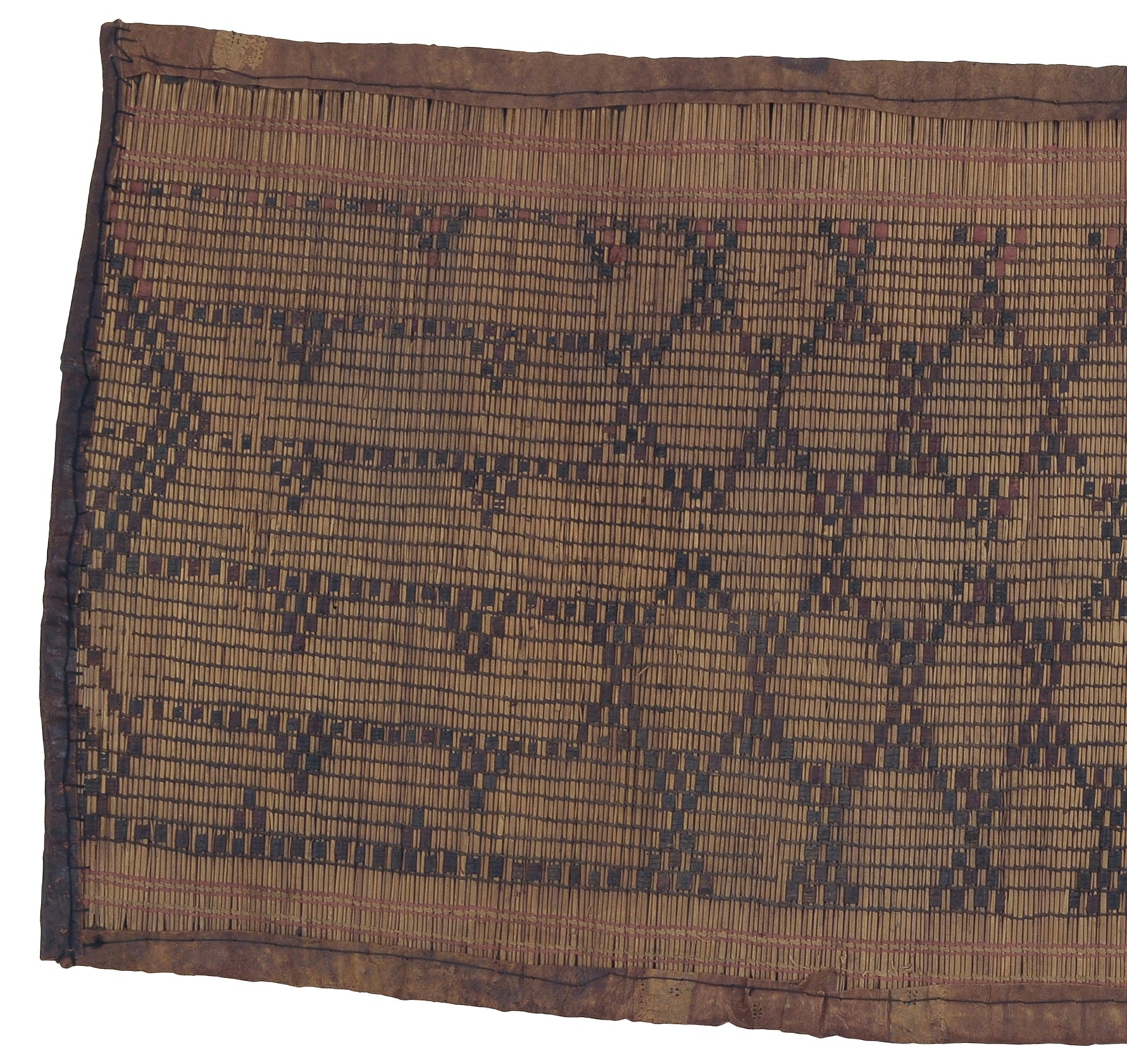 Traditional Tuareg Straw Mat With Leather Details - Authentic Craft From Niger - close-up