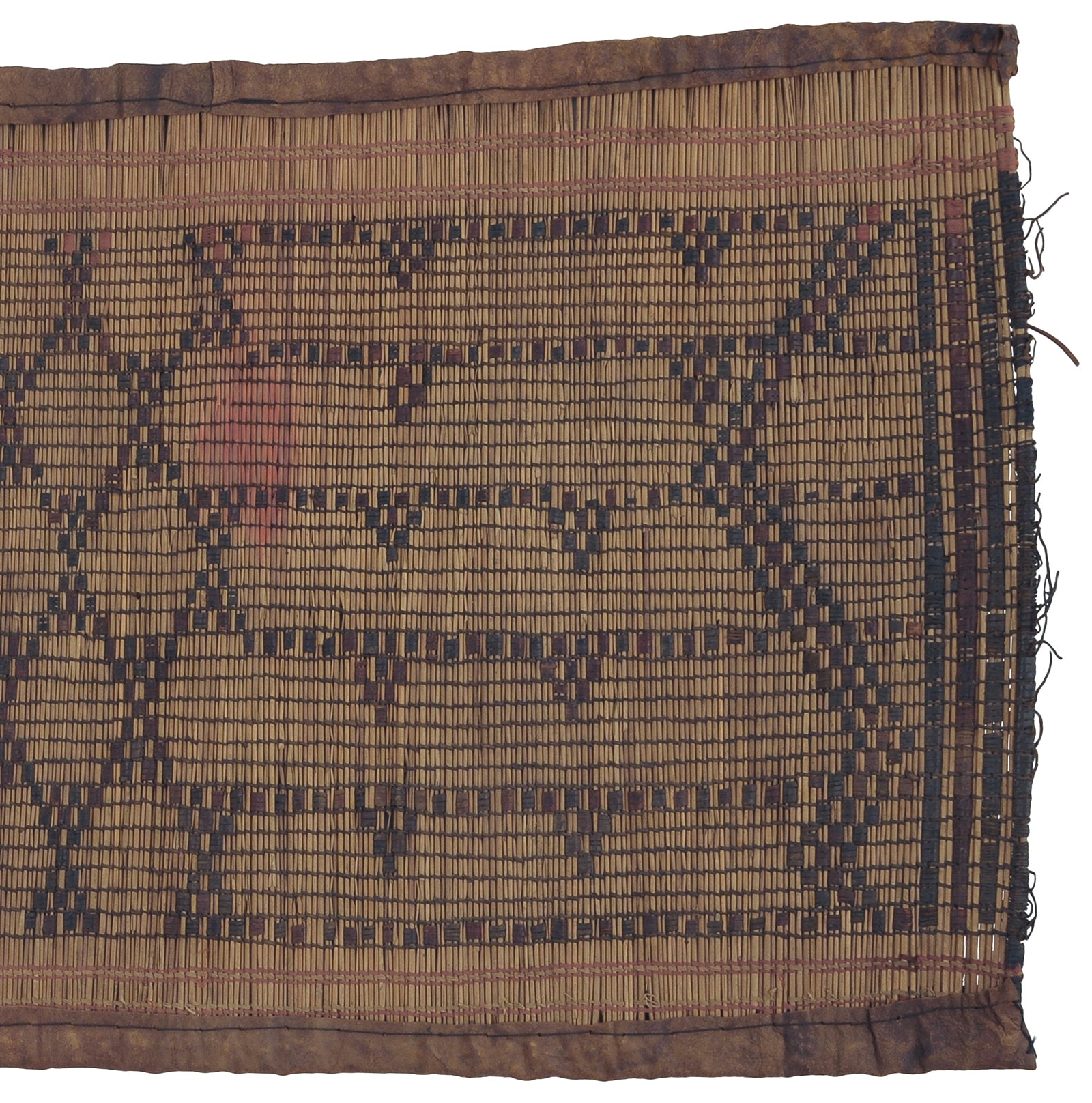 Traditional Tuareg Straw Mat With Leather Details - Authentic Craft From Niger - zoomed-in detail