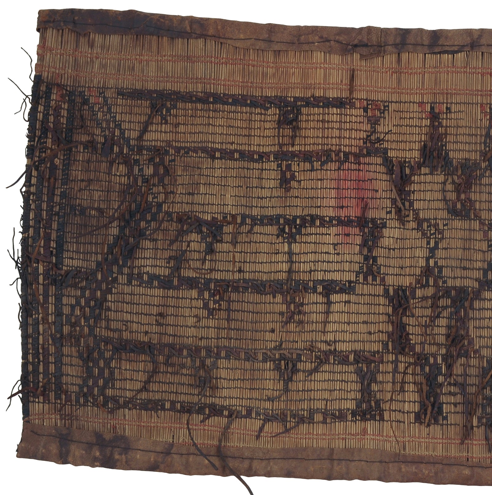 Traditional Tuareg Straw Mat With Leather Details - Authentic Craft From Niger - angled shot