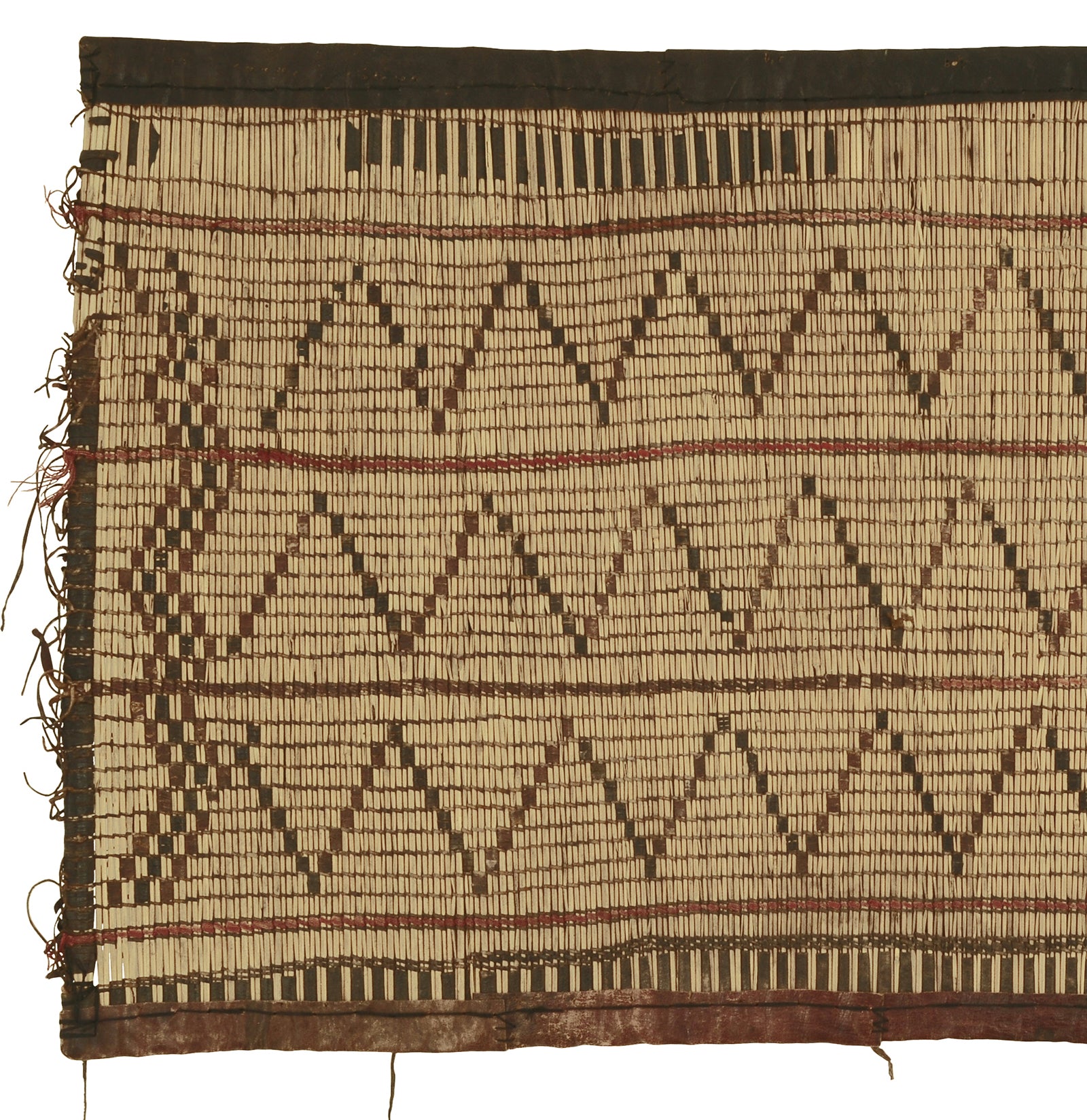 Traditional Tuareg Straw Mat With Leather Detailing - Authentic Art From Niger - close-up
