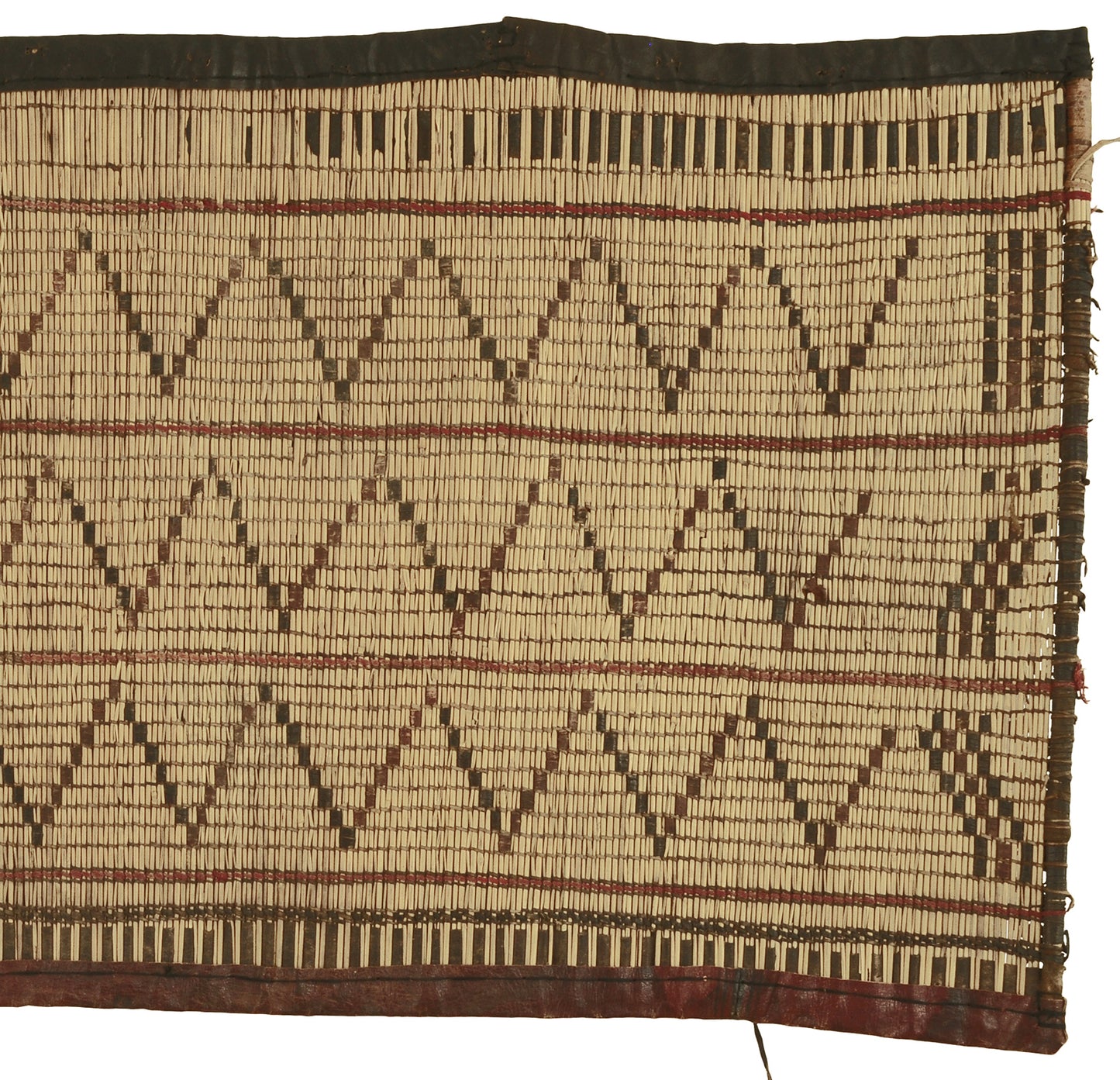 Traditional Tuareg Straw Mat With Leather Detailing - Authentic Art From Niger - zoomed-in detail
