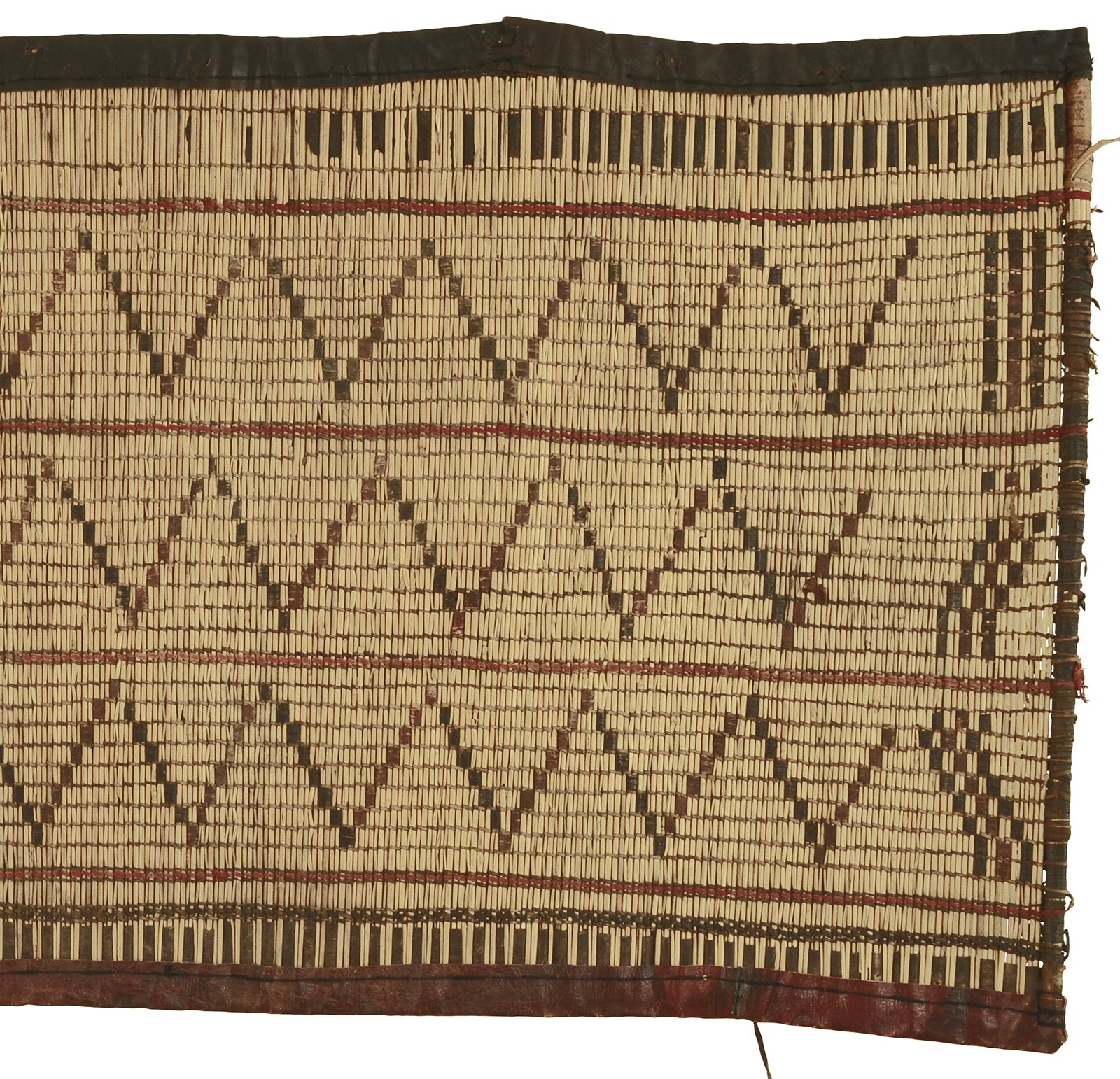 Traditional Tuareg Straw Mat With Leather Detailing - Authentic Art From Niger - zoomed-in detail