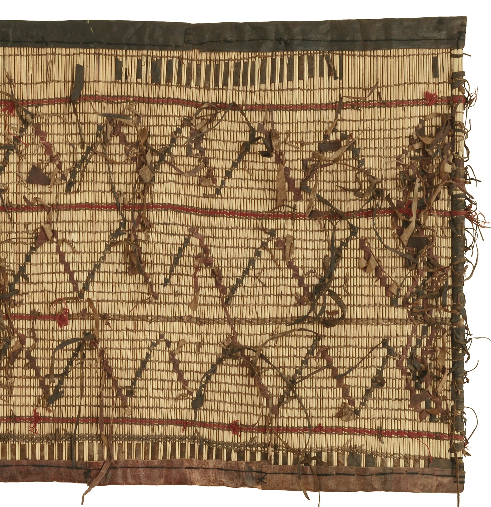 Traditional Tuareg Straw Mat With Leather Detailing - Authentic Art From Niger - product focus