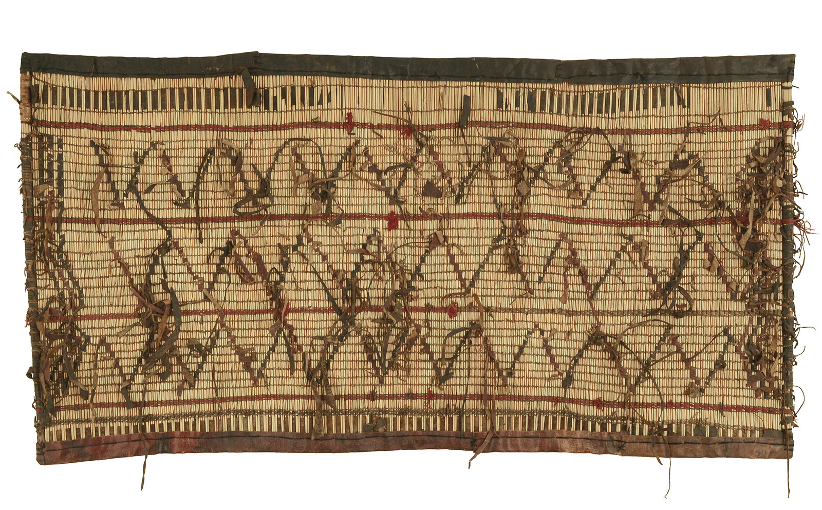 Traditional Tuareg Straw Mat With Leather Detailing - Authentic Art From Niger - alternate view