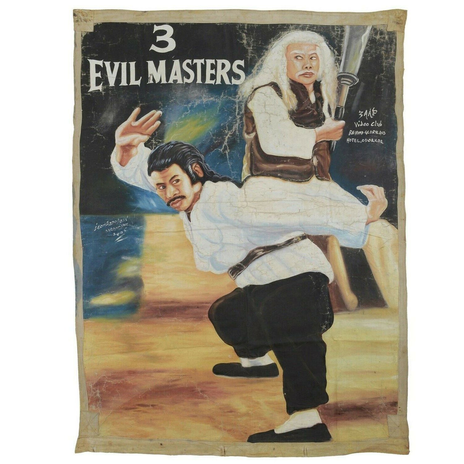 3 Evil Masters Movie Poster - Authentic Ghanaian Hand-Painted Art