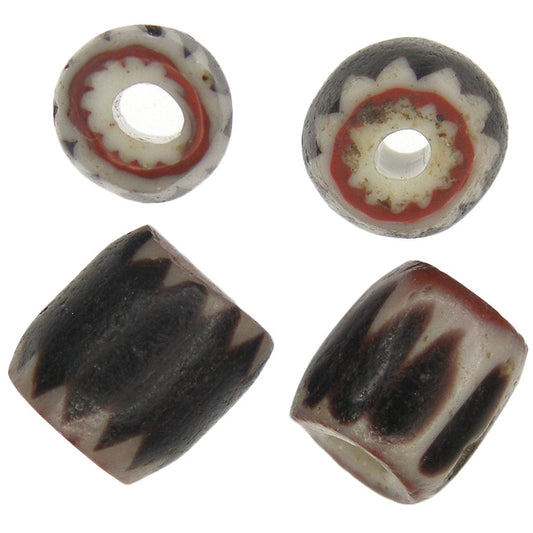 Αντίκες 4-L Black chevron Βενετσιάνικο Glass Trade Beads SB-22354
