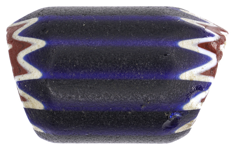 Große altblaue 4-lagige Chevron venezianische gezogene afrikanische Handelsperle aus Glas SB-30086