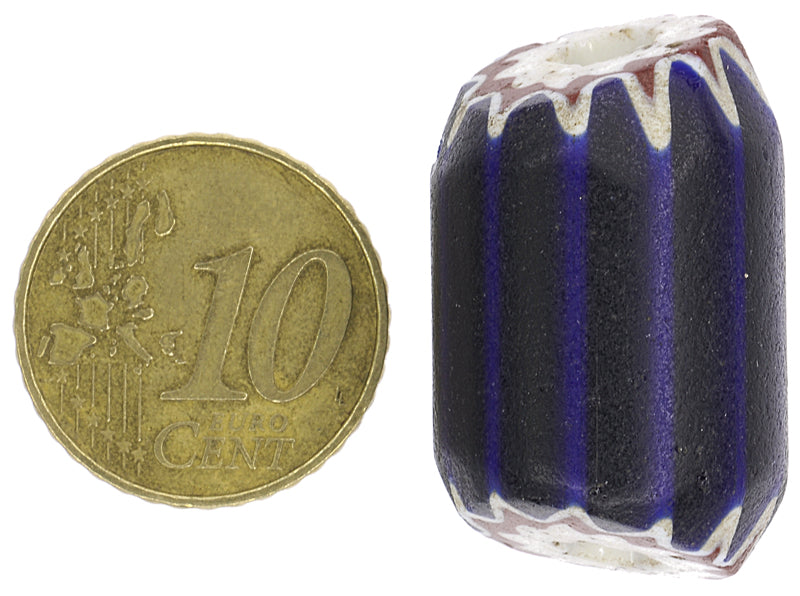 Große altblaue 4-lagige Chevron venezianische gezogene afrikanische Handelsperle aus Glas SB-30086