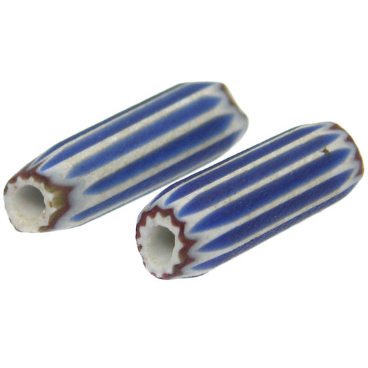 Old Pair Blue 4-L Chevron Venetian Glass Trade Beads SB-22389