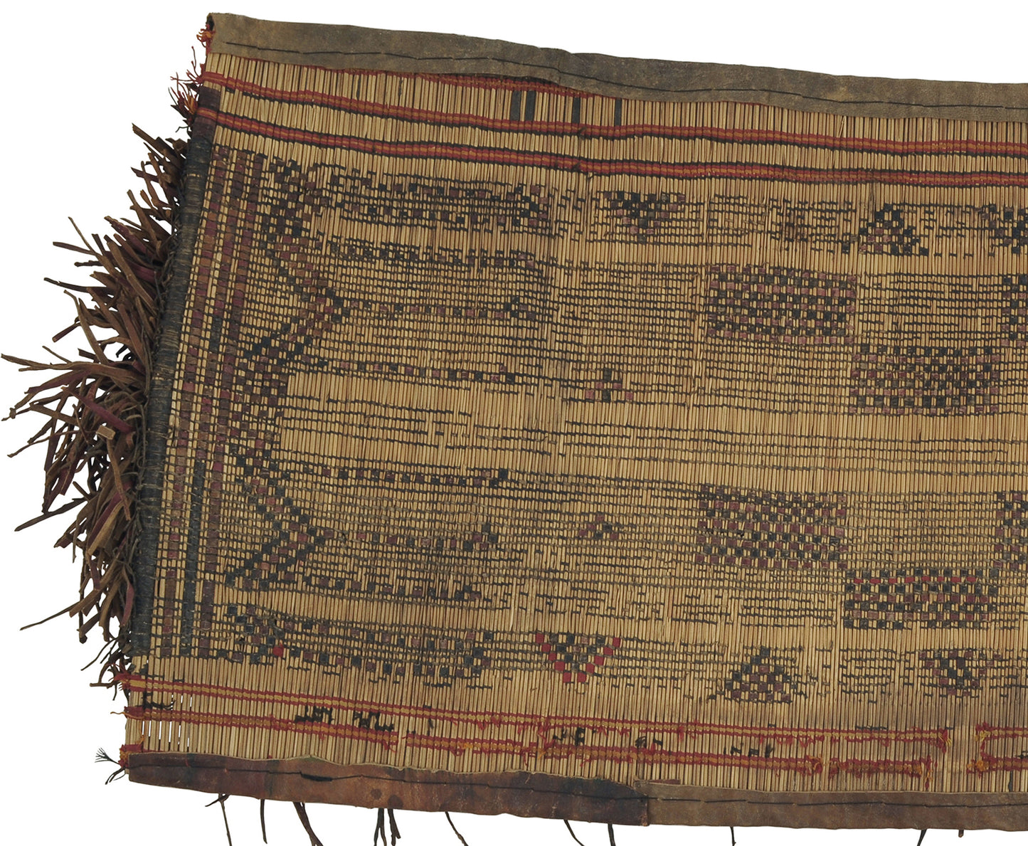 Vintage Tuareg Straw Mat with Leather Accents - Authentic African from Niger