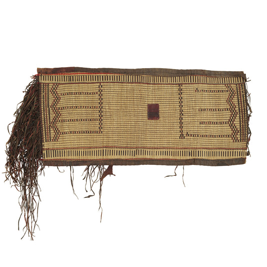 Traditional Tuareg Straw Mat with Leather Accents - Authentic Handcrafted Niger
