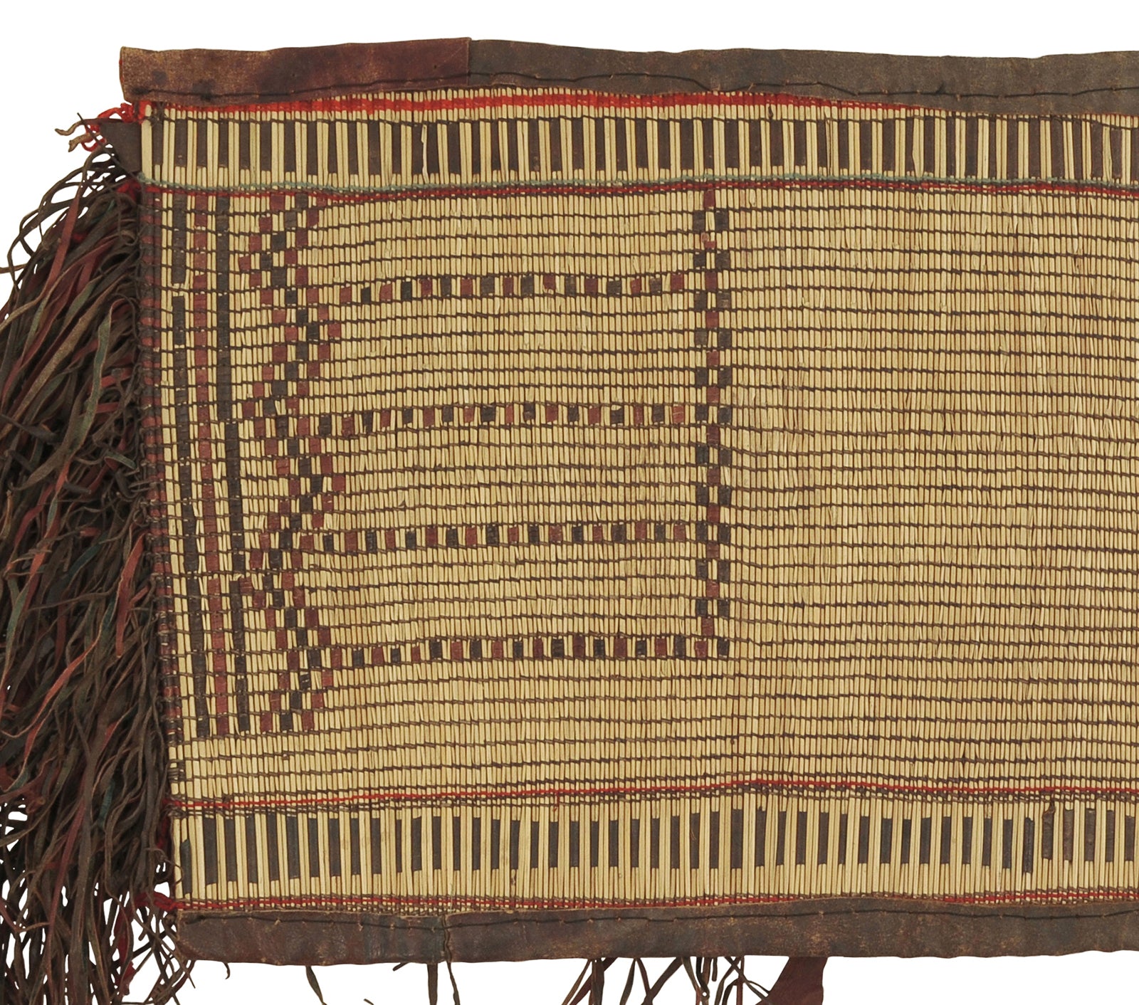 Traditional Tuareg Straw Mat With Leather Accents - Authentic Handcrafted Niger - close-up